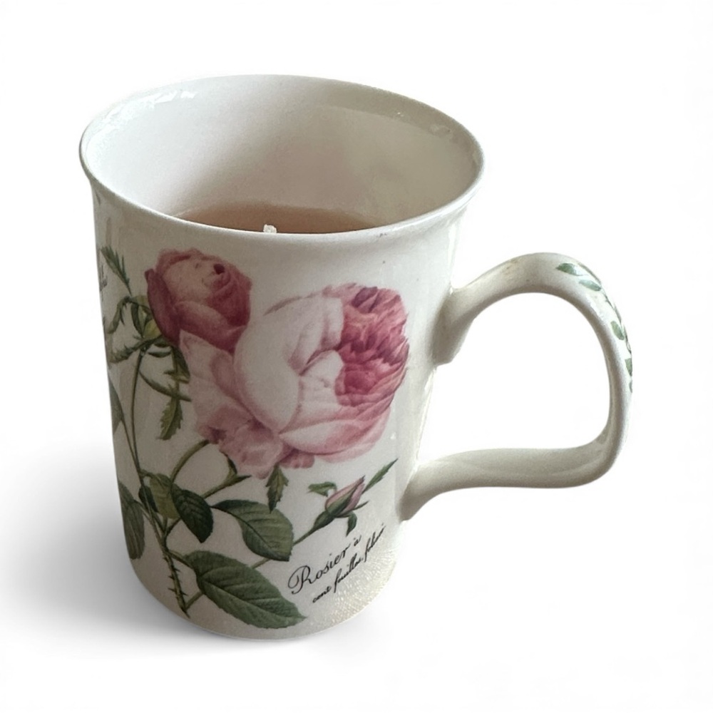 Artist Scented wax candle in Roy Kirkham Floral Rose  Mug upcycled Handmade